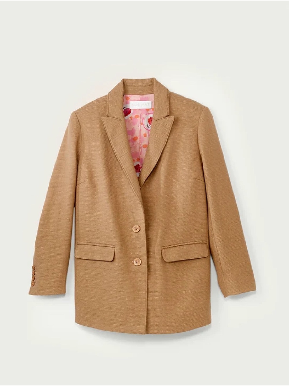 Womens Camel Ellie Mae Studios tan blazer vibrant pink patterned lining Size 4